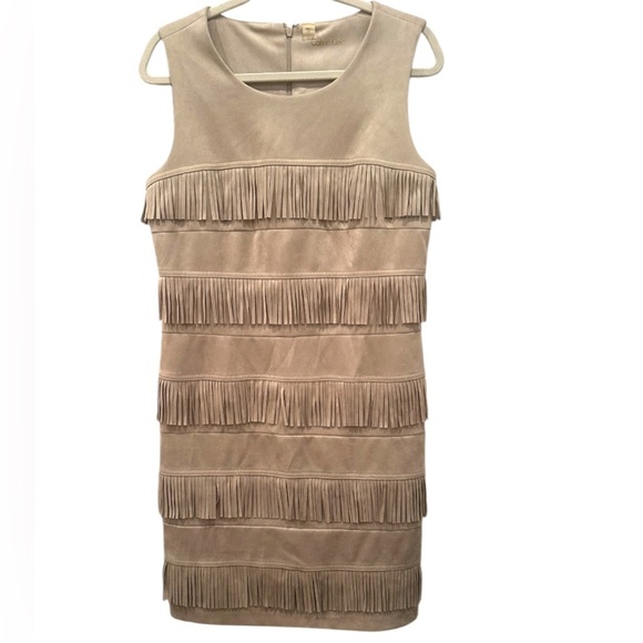 Calvin Klein Tan Faux Suede Mini Dress Sleeveless Sz 12 Western - Picture 1 of 5